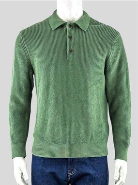 Gap Mens Olive Green Ribbed Polo Collar Sweater - Medium